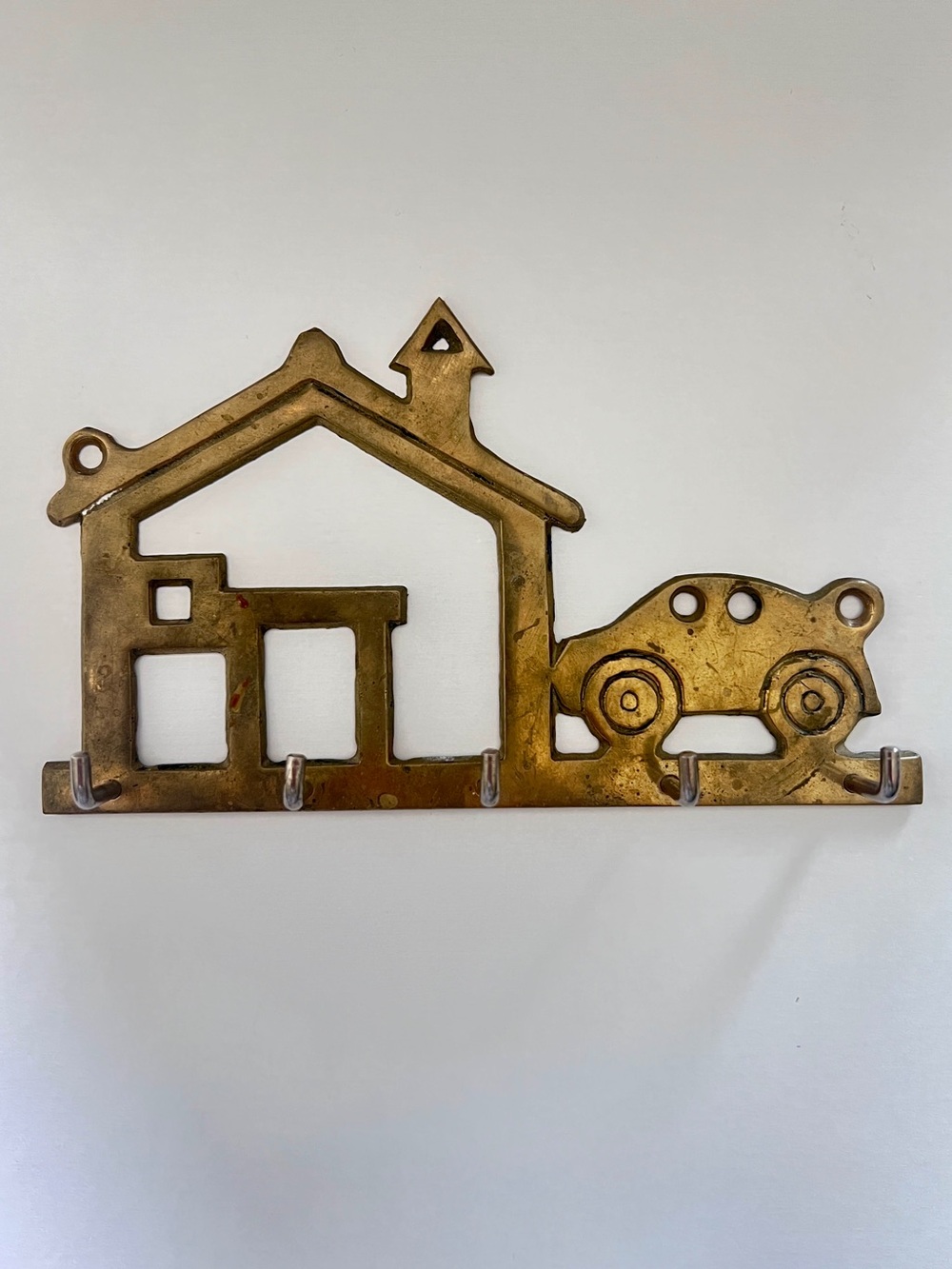 Vintage Brass Wall-Mounted Key Hook Rack Hanger Unpolished Patina MCM Taiwan